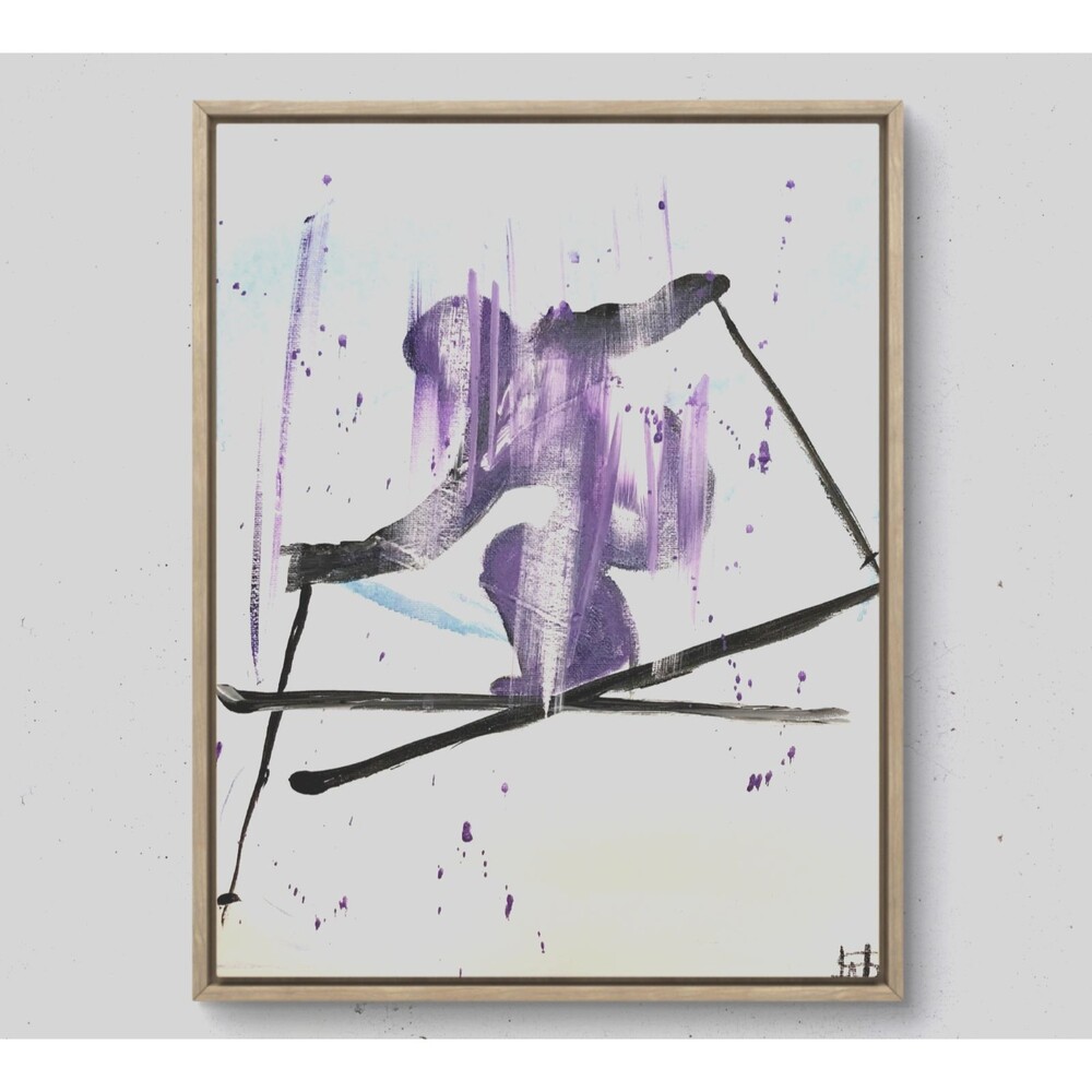 WS original olympic skier painting 14X11 canvas acrylic abstract modern wall art